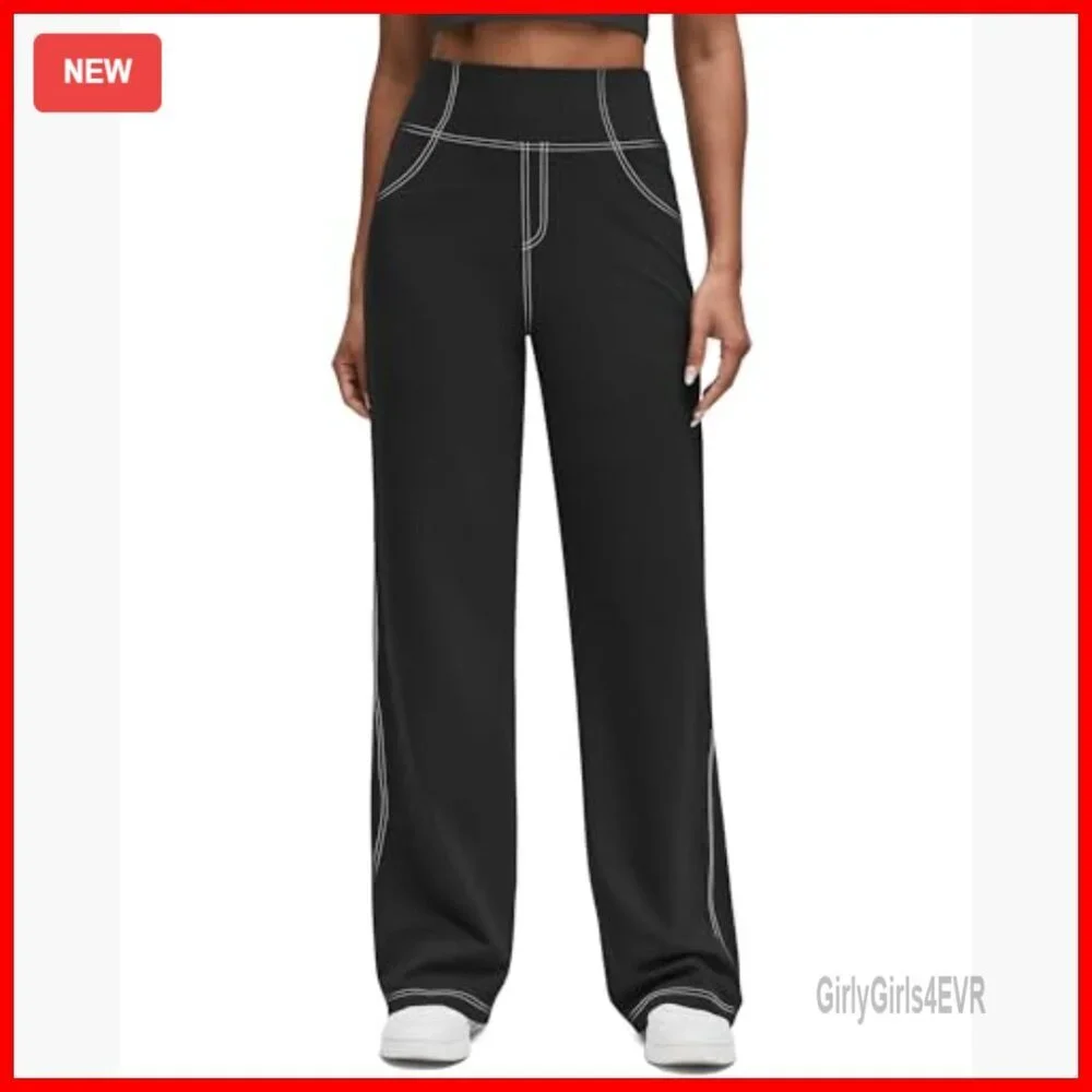 High Waisted Wide Leg Yoga Pants with Pockets Stretch Active Wear